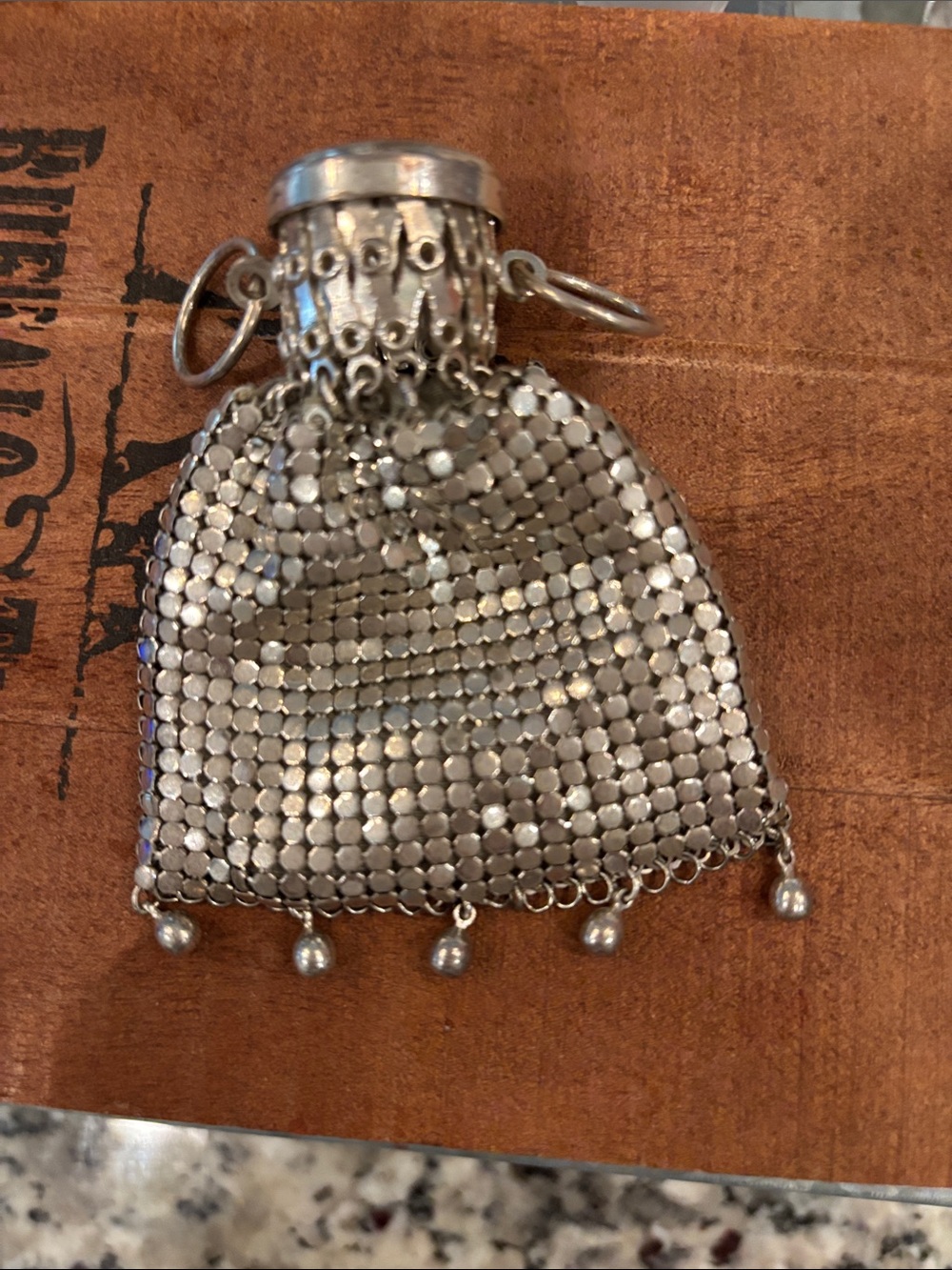 Buffalo David Bitton Silver Mesh Key & Card Pouch Charm with Dangling Beads